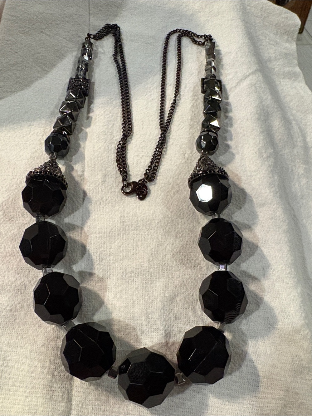 Charming Charlie? Black Faceted Bead Necklace with Gunmetal Chain
